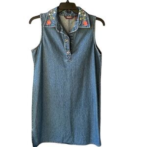 Agapo Vintage Embroidered Denim Sleeveless Dress